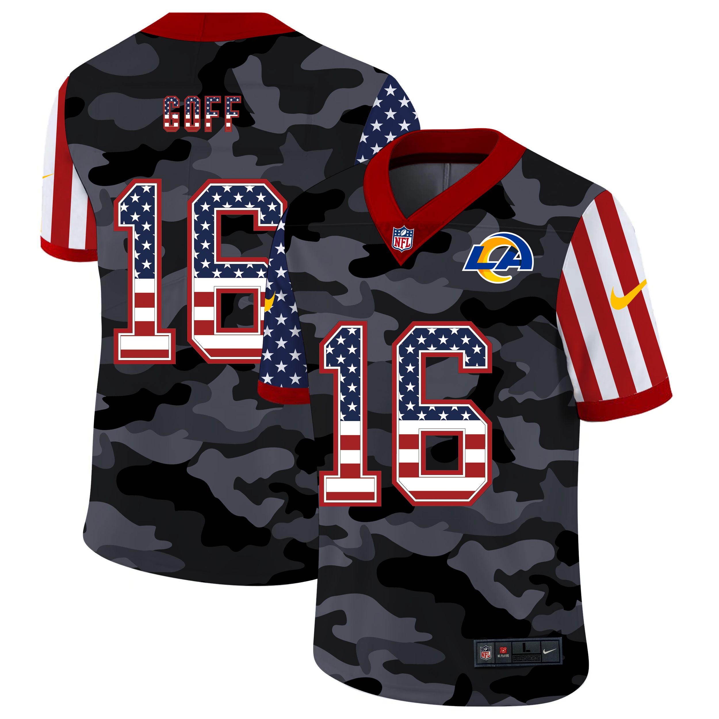 Men Los Angeles Rams #16 Goff 2020 Nike USA Camo Salute to Service Limited NFL Jerseys